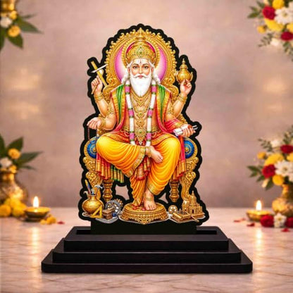 Image 1 of Default Title for the product Vishwakarma Bhagwan Wooden MDF Printed Idol with Stand, 4 x 5 Inch, Pooja Room Decor, Home Temple Mandir Decoration, Religious Gift