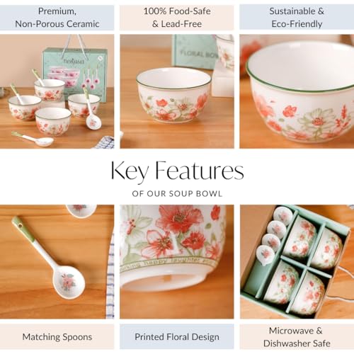 Image 4 of Nestasia Ceramic Soup Bowl with Spoon Set of 4 (400ml Each)