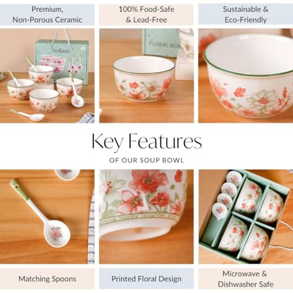 Image 4 of Nestasia Ceramic Soup Bowl with Spoon Set of 4 (400ml Each)