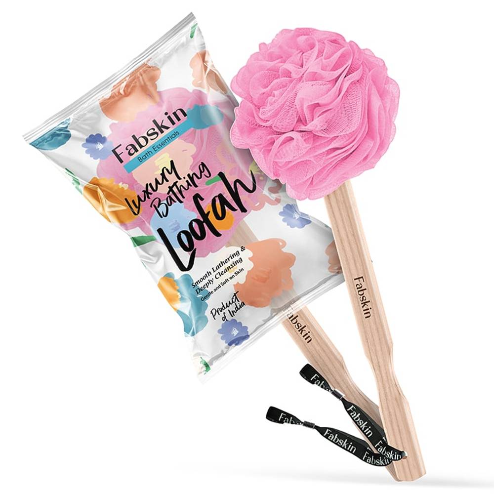 Image 1 of 1 Pc / Pack of 1 for the product Fabskin Bath Brush Loofah For Men & Women With Wooden Handle Pink