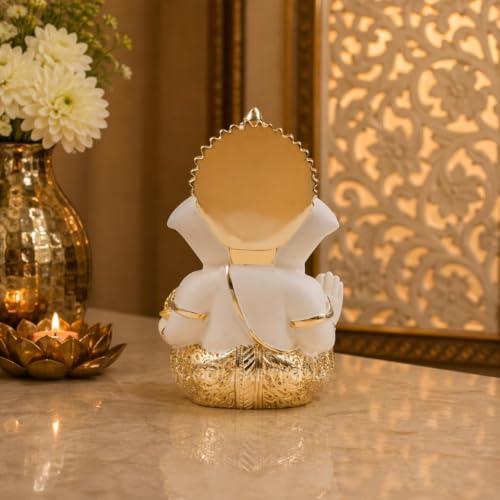 Image 7 of Gold Art India Ganesha Idol for Car Dashboard & Kamdhenu Idol for Vastu Decor (Gold Off White (Cream), Oval)