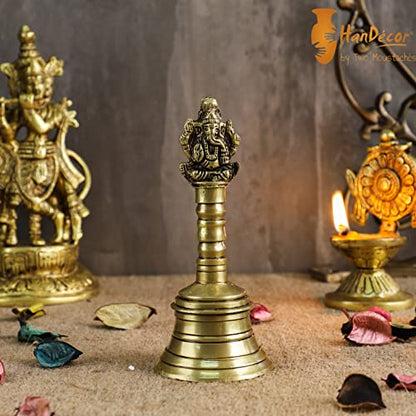 Image 1 of Default Title for the product Two Moustaches 5 Inches 100% Pure Brass Pooja Hand Bell, Ghanti For Puja, Ghanti ,Pack Of 1