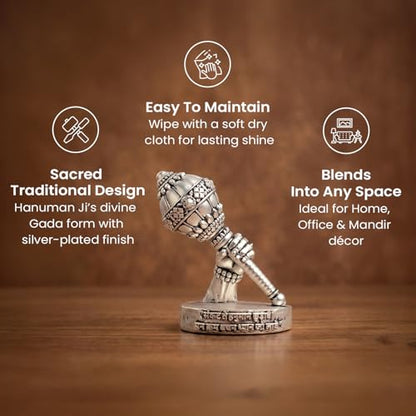 Image 5 of Astrotalk Shri Hanuman Gada Idol (2.7x4) Inch | 999 Silver Finish | Hanuman Chalisa Chaupai Engraved for Strength, Courage & Protection | Home Decor & Car Dashboard God Idol | Gift for Man & Woman