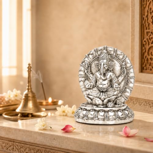 Image 1 of Default Title for the product Elaris 999 Pure Silver Plated Ganesha Idol with Decorative Arch Showpiece 2.17 Inch, Silver Plated
