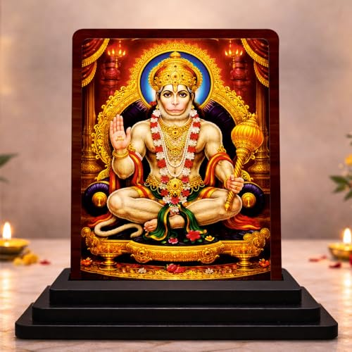 Image 1 of Default Title for the product Hanuman Royal Darshan Wooden Idol 4x5 Inch HD Printed Table Decor for Home Temple