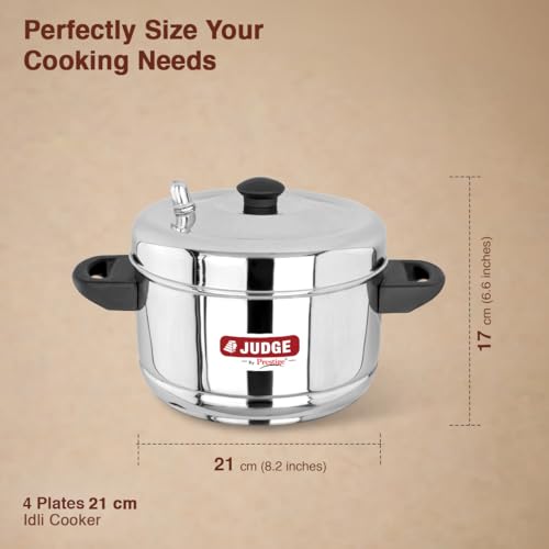 Image 3 of Judge by Prestige Stainless Steel Idli Cooker with 4 Plates, 1 Liters, 25 x 25 x 21 Centimeters, Silver|Induction and Gas Stove Compatible