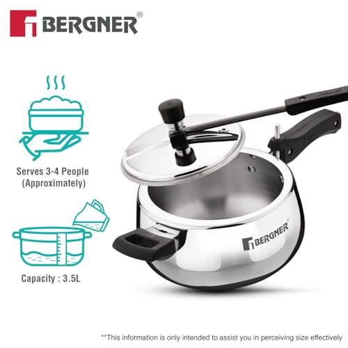 Image 4 of BERGNER Bergner Shouraya Triply Stainless Steel Pressure Cooker 3.5 Litres