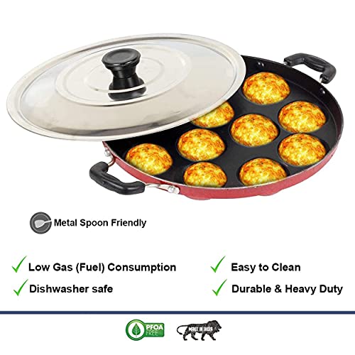 Image 6 of SJE WARE Non Stick Appam Patra 12 Cavity with Stainless Steel Lid and Silicon Brush