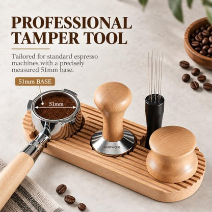 Image 6 of Supvox Coffee Tamper 51mm Stainless Steel Solid Wooden Handle for Espresso