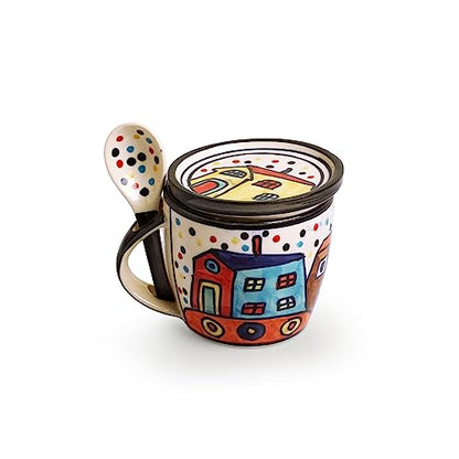 Image 3 of ExclusiveLane The Hut Jumbo Cuppas Ceramic Soup & Coffee Mugs Set with Coaster & Spoon 300 ML