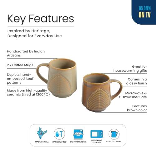 Image 6 of ExclusiveLane Leaf & Lines Ceramic Coffee Mugs Set of 2 (300 ml)
