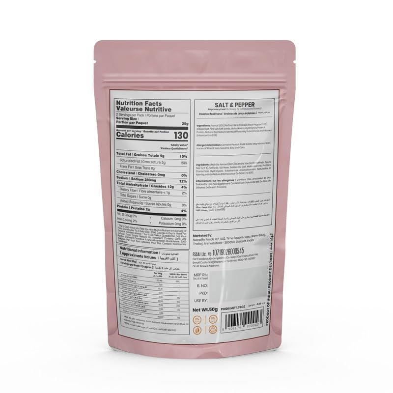 Image 3 of Heeva Roasted Makhana Foxnut Salt n Pepper Flavour 50g Pack of 3