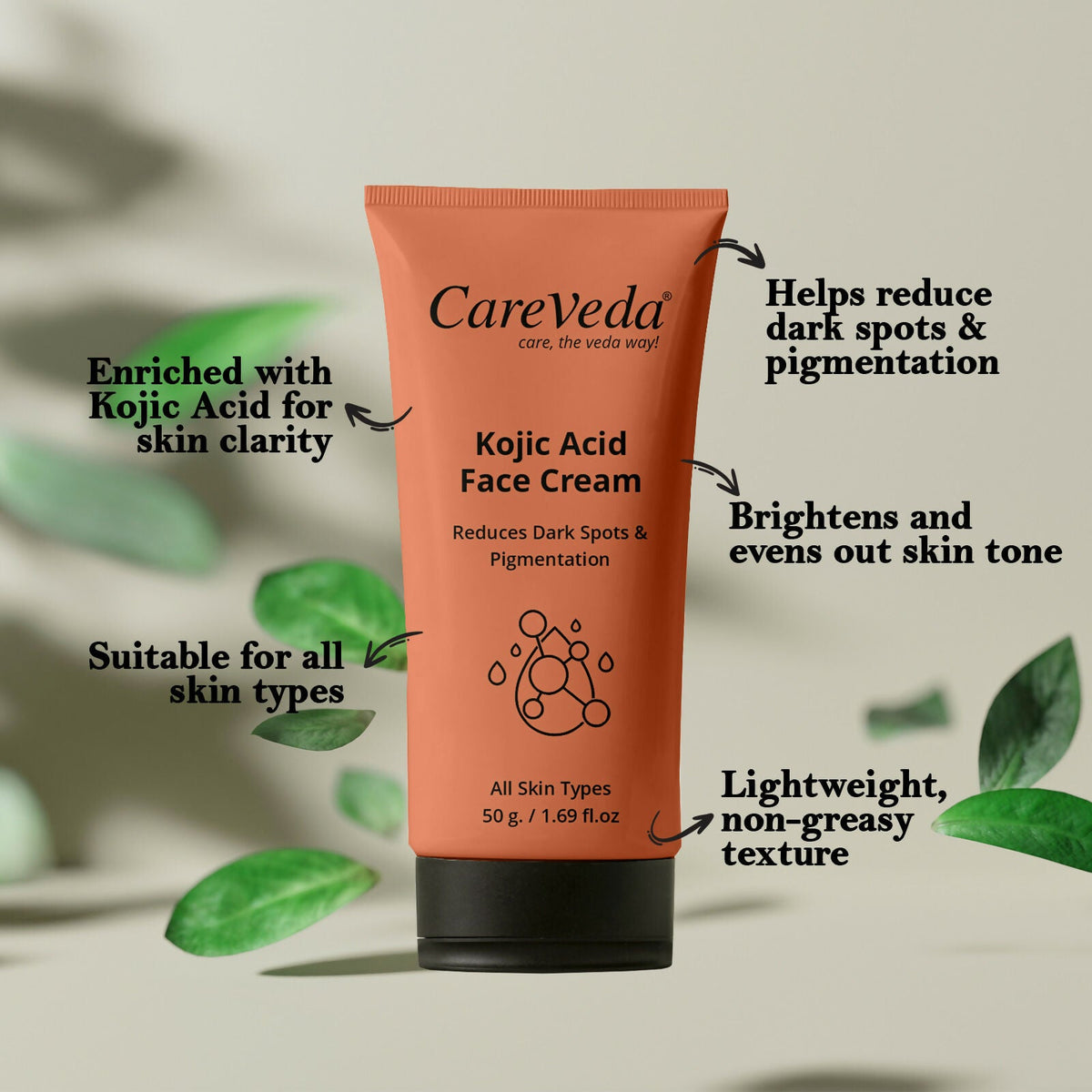 Image 6 of CareVeda Kojic Acid Face Cream For Reduces Dark Spots & Pigmentation Suitable For All Skin Types