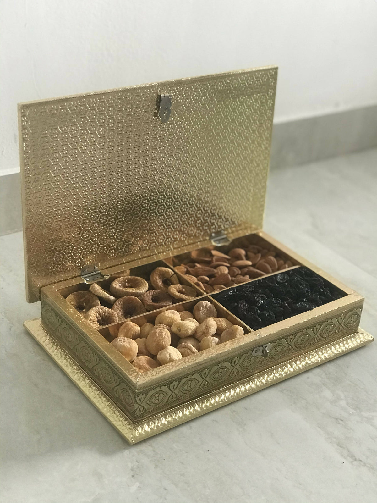 Image 3 of SK Mithaii | Assorted Rajasthani Elephant Design Dry Fruit Box | Almonds | Apricots | Figs | Black Resins |4 Partition