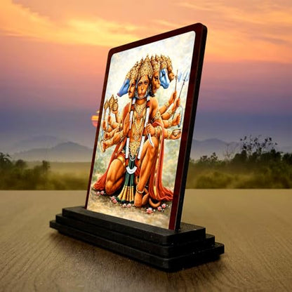 Image 3 of Panchmukhi Hanuman Traditional Pooja Wooden Idol 4x5 Inch HD Printed Table Decor for Home Temple
