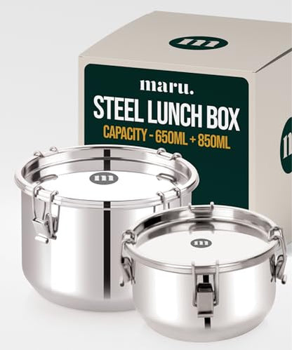 Image 1 of 650ml + 850ml for the product MARU Steel Leakproof Tiffin/Lunch Box