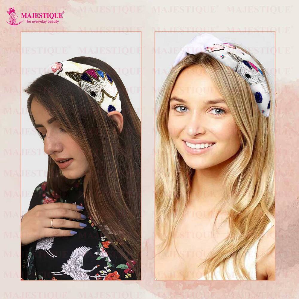 Image 5 of Majestique Floral Bead Embroidered Embellished Fabric Hair Band Accessories - 1Pc
