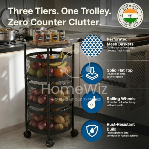 Image 4 of HomeWiz Round Kitchen Rack 3- Layer
