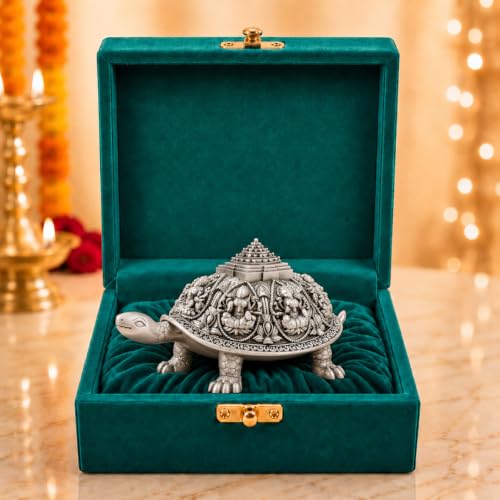 Image 1 of Ashta Lakshmi Tortoise - Small for the product Dev Aastha 999 Pure Silver Plated Ashta Lakshmi Tortoise Idol (2 Inch)