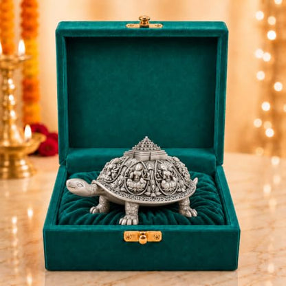 Image 1 of Ashta Lakshmi Tortoise - Small for the product Dev Aastha 999 Pure Silver Plated Ashta Lakshmi Tortoise Idol (2 Inch)