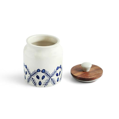 Image 4 of ExclusiveLane 'Royal Mughal' Multi-Utility Airtight Ceramic Jars For Kitchen Storage With Wooden Lid Ceramic Containers For Pickle Cookies Sugar Dry Fruits (Airtight, 380 ML, Hand-Painted, 13.4 Cm)