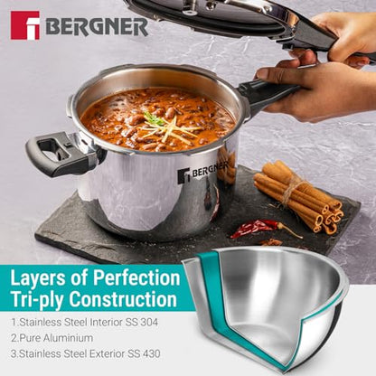 Image 7 of BERGNER Argent Elements Triply Stainless Steel Outer Lid Pressure Cooker