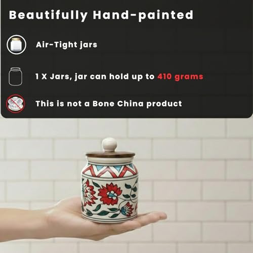 Image 3 of ExclusiveLane Persian Floral Multi Utility Storage Ceramic Jar with Wooden Lid 410 ml