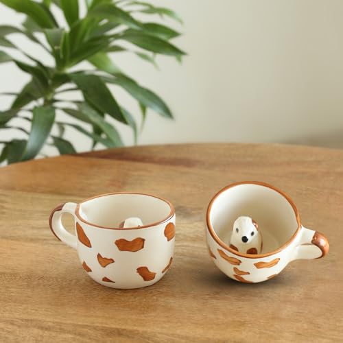 Image 2 of ExclusiveLane Puppy Surprise 3D Animal Ceramic Coffee Mugs Set of 2 200 ml