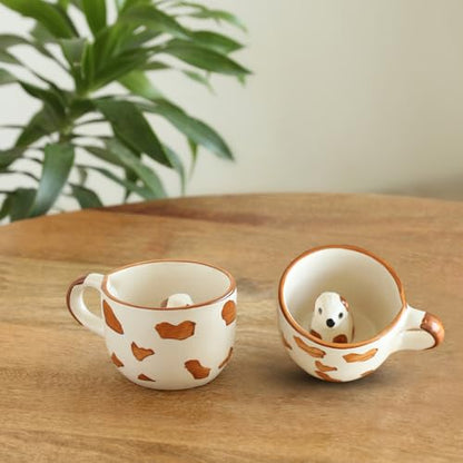 Image 2 of ExclusiveLane Puppy Surprise 3D Animal Ceramic Coffee Mugs Set of 2 200 ml