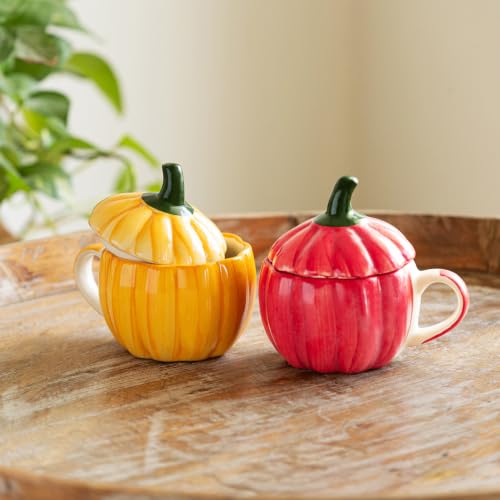 Image 1 of Default Title for the product ExclusiveLane Capsicum Bloom Ceramic Coffee Mug with Lid Set of 2 (290 ml)