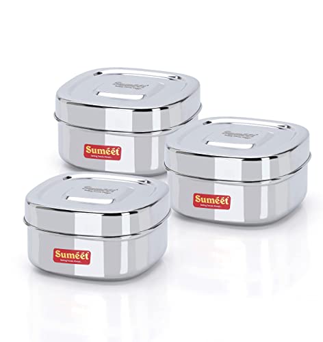 Image 7 of 3-Piece Set / 550ml for the product Sumeet Stainless Steel Square Storage Containers