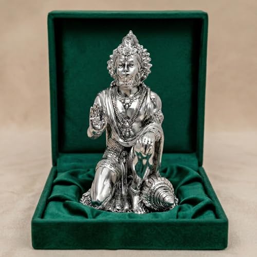 Image 1 of Default Title for the product Dev Aastha 999 Silver Plated Hanuman Idol for Home & Diwali Gift | 7 Inch