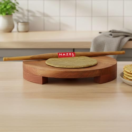 Image 5 of HAZEL Sagwan Polpat Chakla Roti Chapati Maker 23 cm with Wood Roti Roller Belan Rolling Pin 36 cm