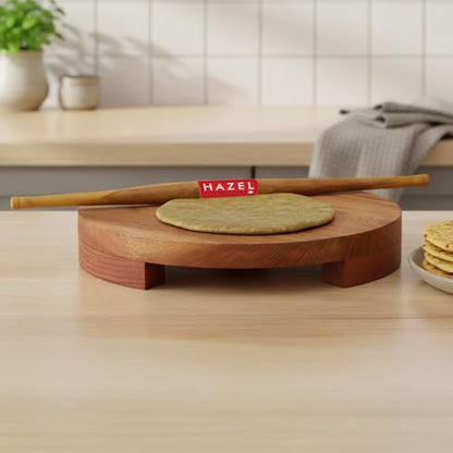 Image 5 of HAZEL Sagwan Polpat Chakla Roti Chapati Maker 23 cm with Wood Roti Roller Belan Rolling Pin 36 cm