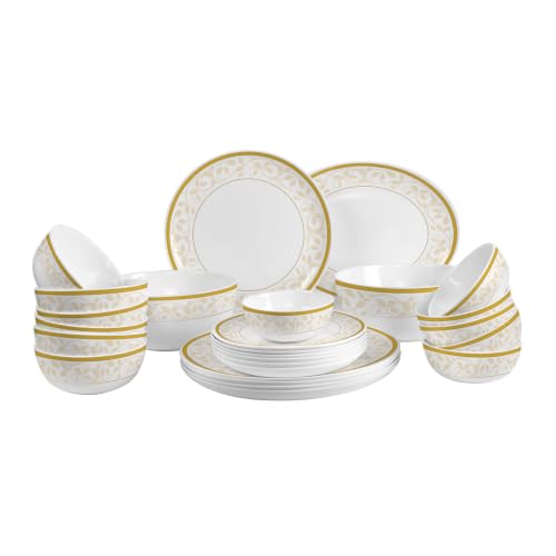 Image 1 of Default Title for the product CELLO Amber Gold Divine Series Opalware Dinner Set of 27 Pieces for Family of 6