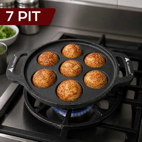 Image 4 of ALLEGIANT COOKWARE Kitchen Pre-Seasoned Cast Iron Appam Pan with 7 Cavity Design