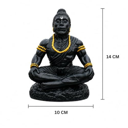 Image 2 of Hanuman Ji Car Dashboard Idol | Bahubali Hanuman ji Home Temple, Office Desk & Living Room Decor | Premium Black Meditation Pose Showpiece (Black)