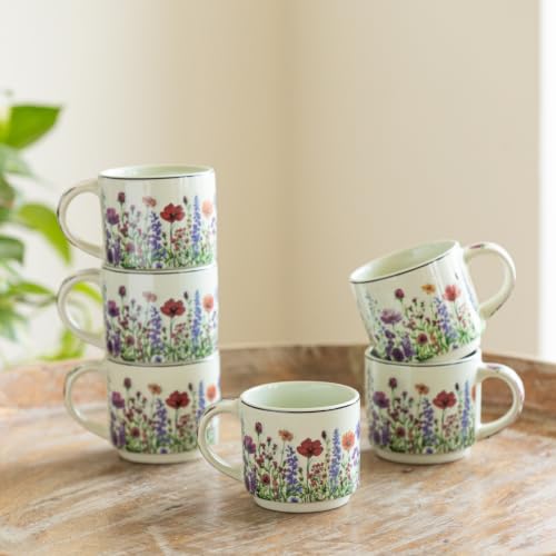 Image 1 of Default Title for the product ExclusiveLane Lavender Fields Decal Ceramic Tea Cups Set of 6 (200 ml)