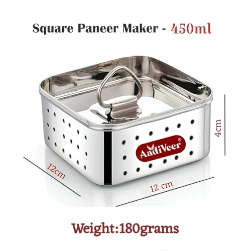 Image 3 of AadiVeer Stainless Steel Paneer Maker | Tofu Maker Square Mould, Paneer Press With Lid | Whey Seperator | Small Size - 300ml