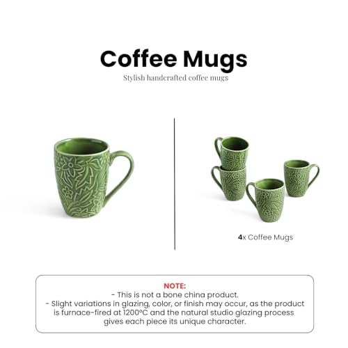 Image 5 of ExclusiveLane Green Flora Ceramic Coffee Mugs Set of 4 290 ml