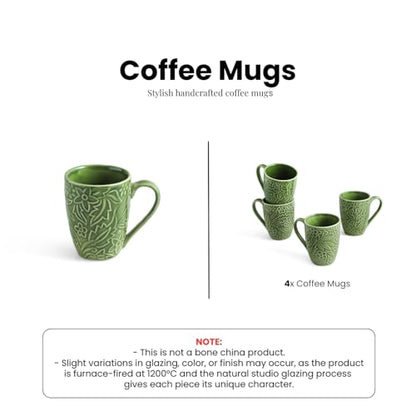 Image 5 of ExclusiveLane Green Flora Ceramic Coffee Mugs Set of 4 290 ml