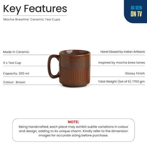 Image 4 of ExclusiveLane Mocha Brewline Ceramic Tea Cups Set of 6 (220 ml)