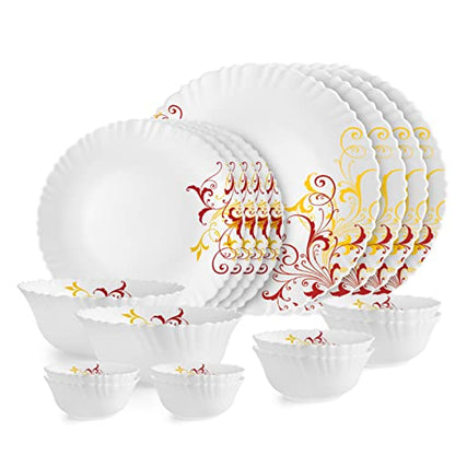 Image 1 of Default Title for the product Cello Opalware Dazzle Series Yellow Scroll Dinner Set, 18Pcs