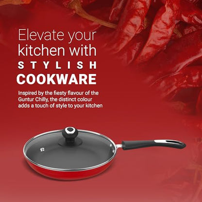 Image 4 of Preethi Dura Collection Non Stick Fry Pan, 26 cm, with Glass Lid, Gas & Induction Compatible, 5 Star Non Stick Effect, Chilly Red
