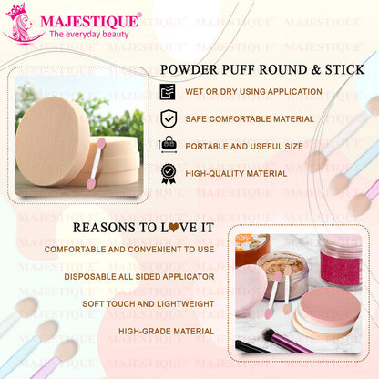 Image 4 of Majestique Large Round Powder Puffs With Cosmetic Sticks, Washable Large Face Body - Color May Vary