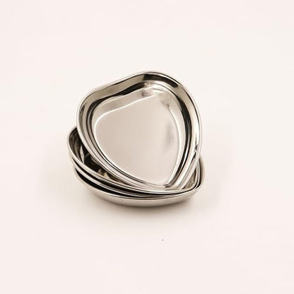 Image 2 of Spillbox Stainless Steel Halwa Plates Quarter Plates Snack Plate Nasta Plate Dessert Plate Set Side Dish Mirror Finish BPA Free Weight 50gm Heart Plate 4