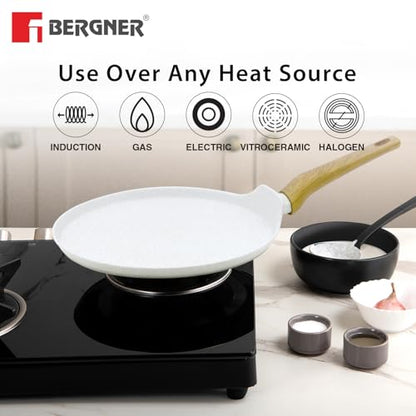 Image 5 of BERGNER Naturally Forged Aluminum 28cm Pancake Pan/Dosa Tawa with Marble Non-Stick Coating