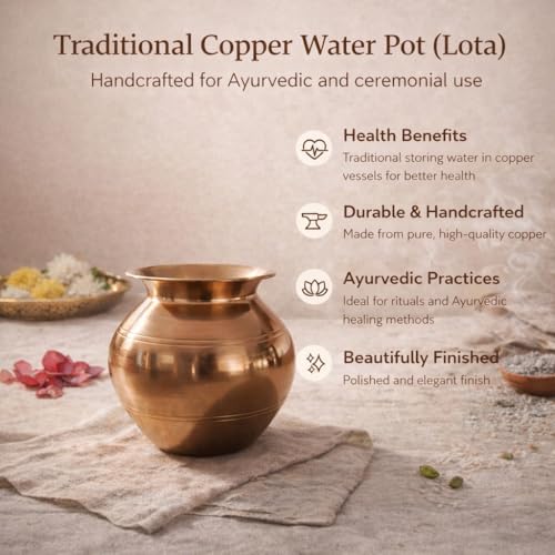 Image 7 of SF STEEL FACTORY Pure Copper Lota for Drinking Water Ayurvedic Tamra Jal Vessel Copper Kalash for Pooja & Health