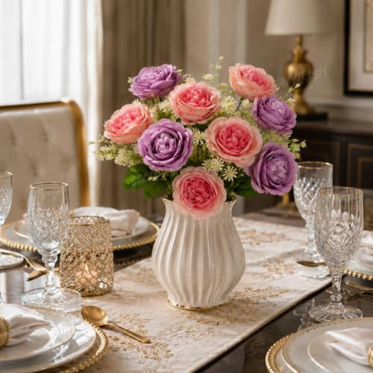 Image 7 of Divyakosh Artificial Flowers Bunch (Vase Not Included). Artificial Flower for Vase Flower Bouquet Gift Lavender & Coral Peach Peony Bouquet for Living Room Office Dining Table Centerpiece