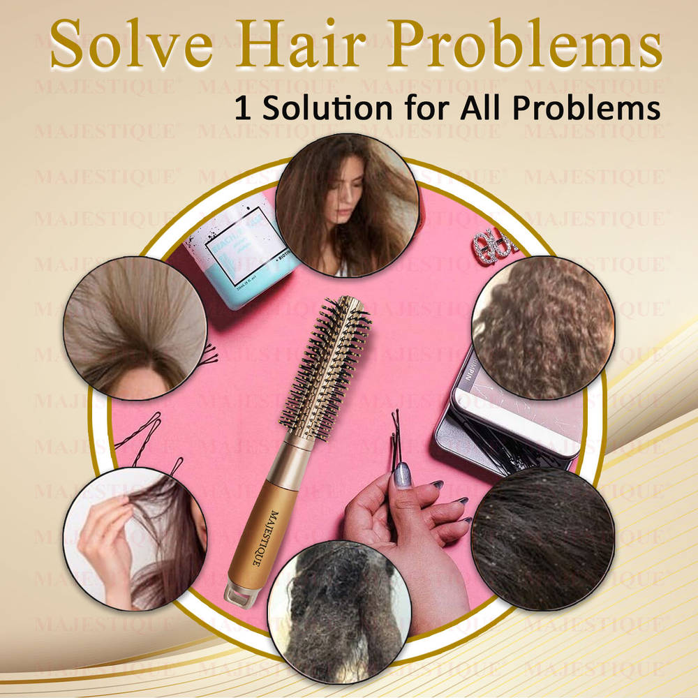 Image 7 of Majestique Golden Round Blow Drying Hair Brush with Refresh and Extended Nylon Bristles